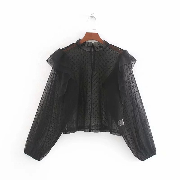 Aktuális női csipkeblúz fekete színben