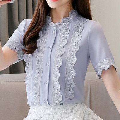 Camasa de dama model nou cu maneci scurte in alb si albastru