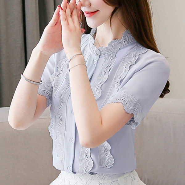 Camasa de dama model nou cu maneci scurte in alb si albastru