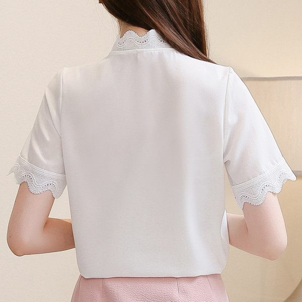 Camasa de dama model nou cu maneci scurte in alb si albastru