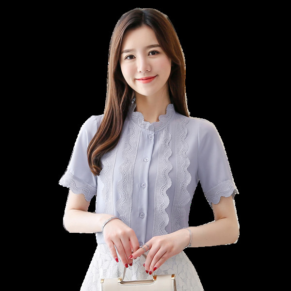 Camasa de dama model nou cu maneci scurte in alb si albastru