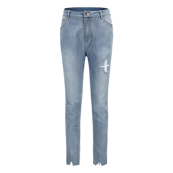 Blugi de dama moderni cu motive rupte in albastru