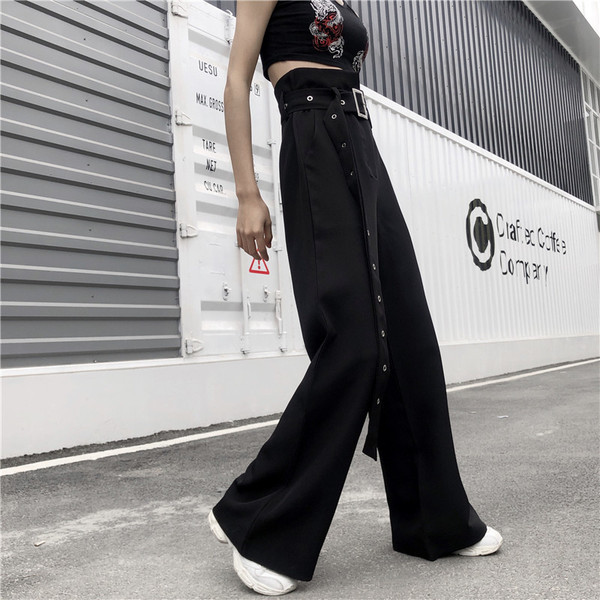 Модерен дамски панталон с висока талия - широк модел