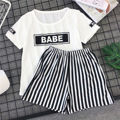 Set de vară pentru femei din două părți alb-negru