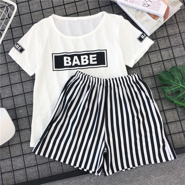 Set de vară pentru femei din două părți alb-negru