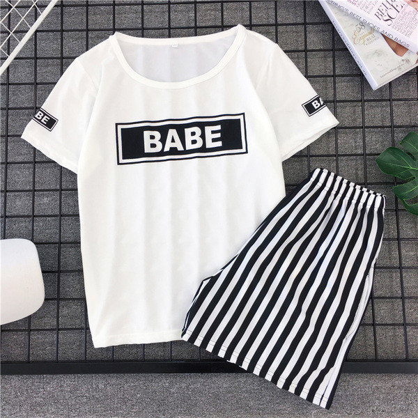 Set de vară pentru femei din două părți alb-negru