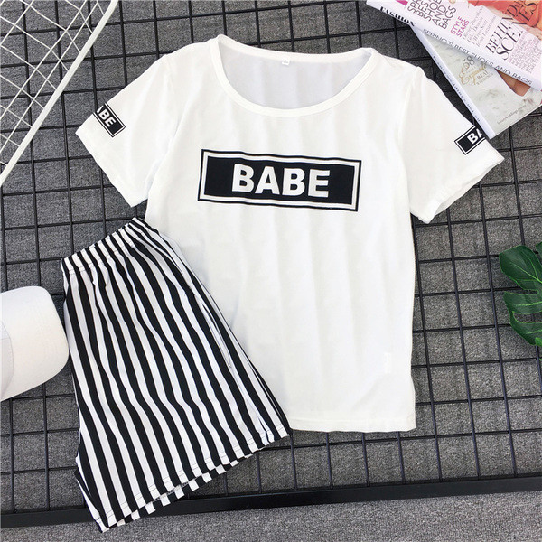 Set de vară pentru femei din două părți alb-negru