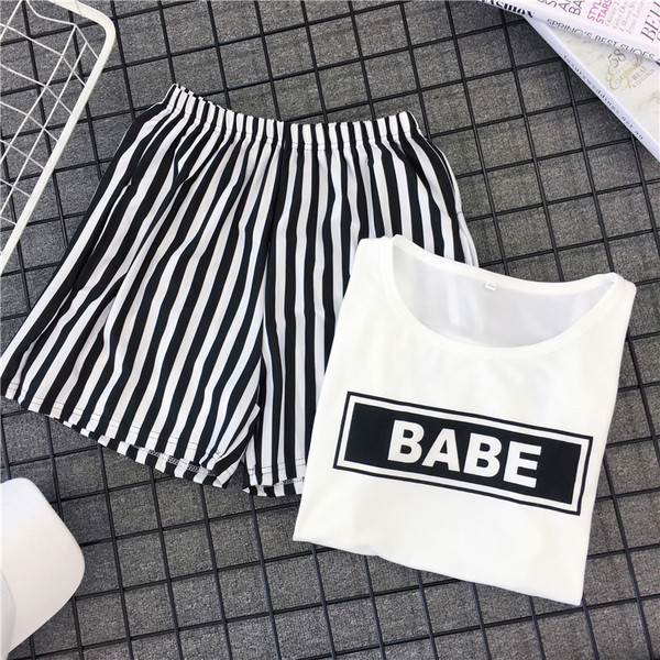 Set de vară pentru femei din două părți alb-negru