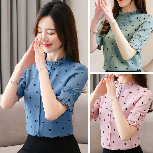 Cămașă de damă actuală cu mâneci scurte - în patru culori