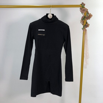 Rochie de dama cu guler polo si crapatura in doua culori