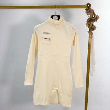 Rochie de dama cu guler polo si crapatura in doua culori