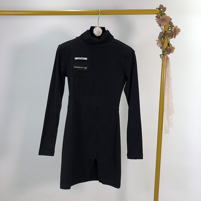 Rochie de dama cu guler polo si crapatura in doua culori