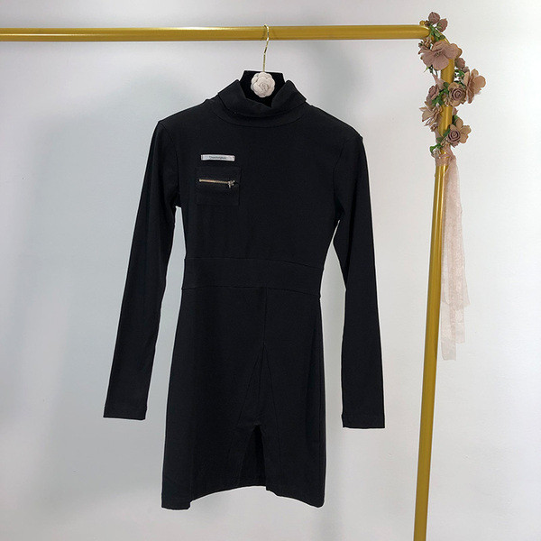 Rochie de dama cu guler polo si crapatura in doua culori