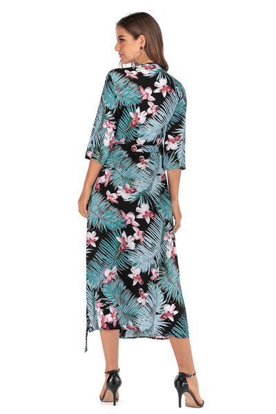 Rochie casual de dama cu maneci 3/4 si decolteu adanc in albastru