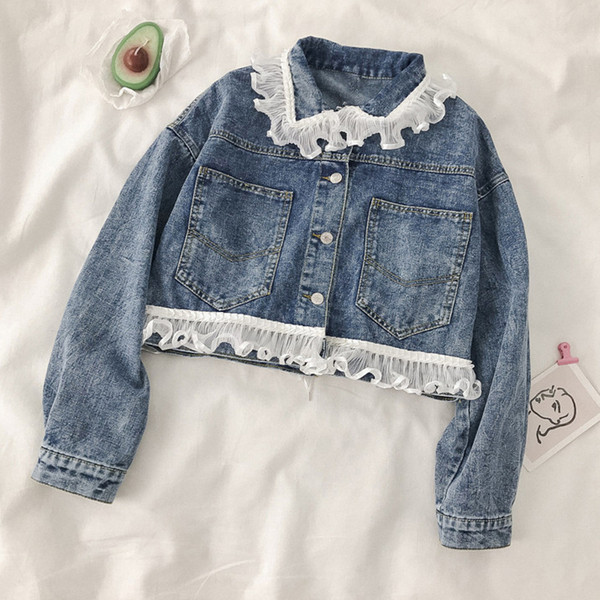 Modern farmerdzseki, hátul fűzős kék színben