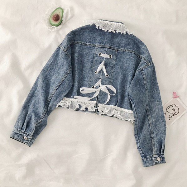 Modern farmerdzseki, hátul fűzős kék színben