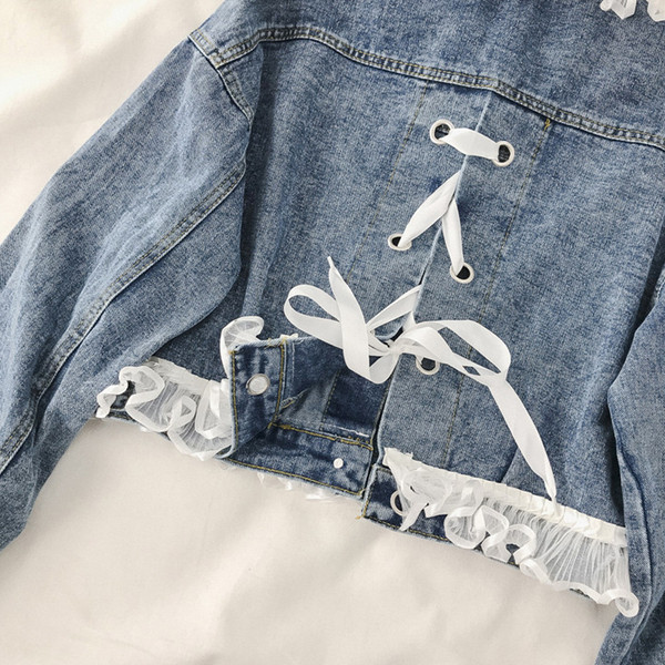 Modern farmerdzseki, hátul fűzős kék színben