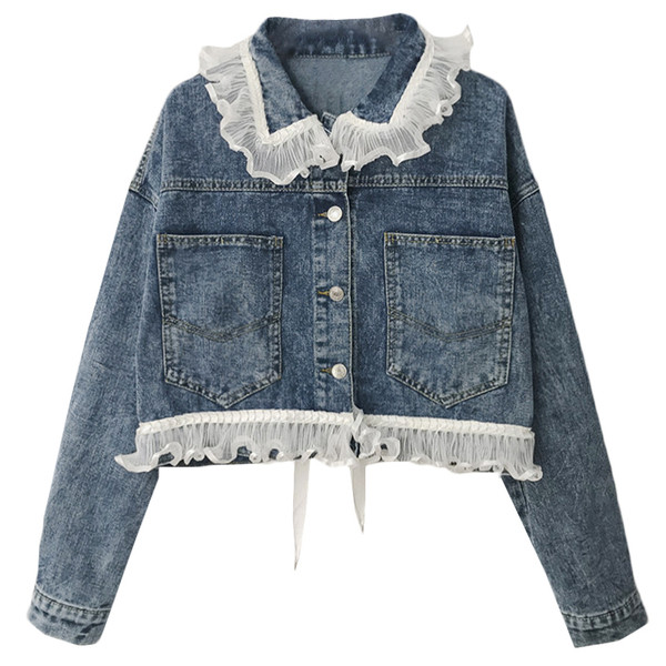 Modern farmerdzseki, hátul fűzős kék színben