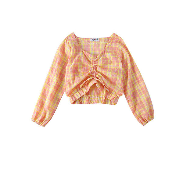 Modern kockás női blúz narancssárga, kék és zöld színben