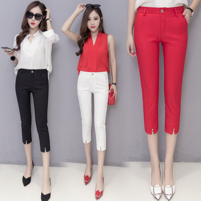 Елегантен дамски панталон в три цвята - бял черен и червен
