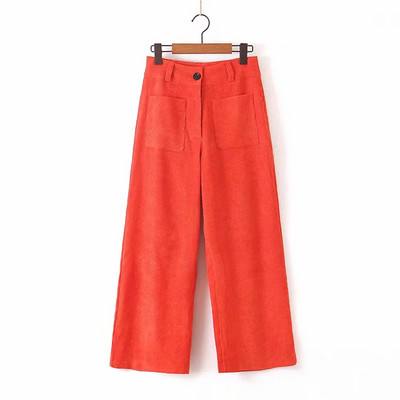 Дамски панталон с джобове в червен цвят 