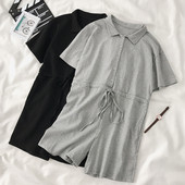 Salopetă casual de damă cu legături în talie neagră și gri