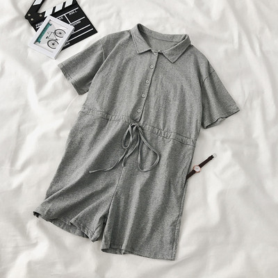 Salopetă casual de damă cu legături în talie neagră și gri