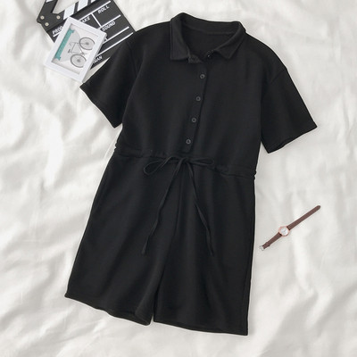 Salopetă casual de damă cu legături în talie neagră și gri