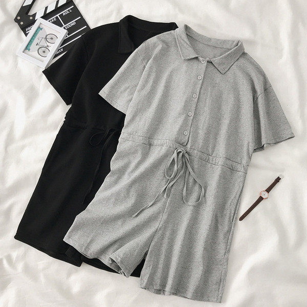 Salopetă casual de damă cu legături în talie neagră și gri