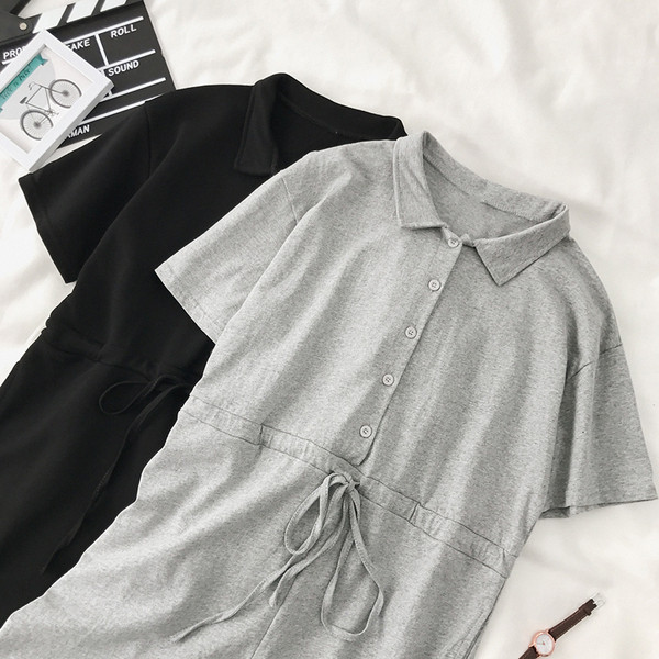 Salopetă casual de damă cu legături în talie neagră și gri