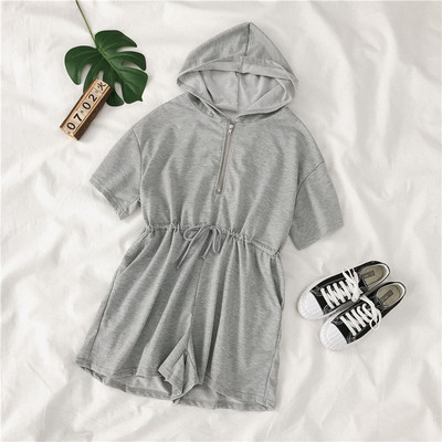 Női alkalmi overall kapucnival és cipzárral fekete és szürke színben