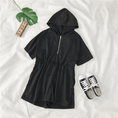 Női alkalmi overall kapucnival és cipzárral fekete és szürke színben