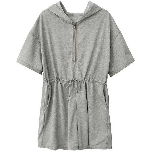 Női alkalmi overall kapucnival és cipzárral fekete és szürke színben