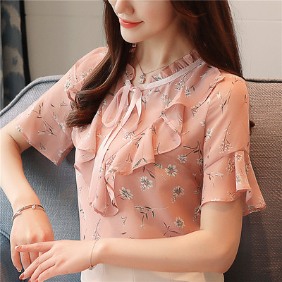 Női blúz két színben virágos motívumokkal és nyakkendőkkel