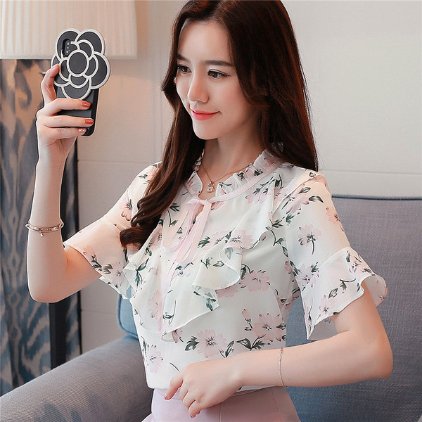 Női blúz két színben virágos motívumokkal és nyakkendőkkel