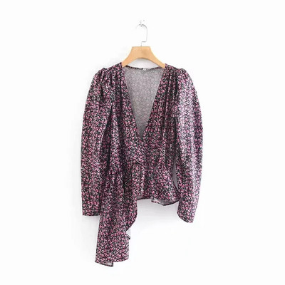 Bluza de dama stil nou model cu motive florale - model asimetric