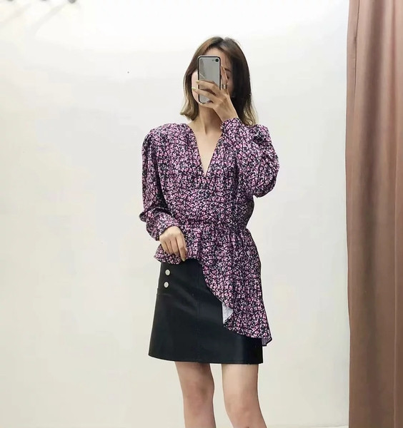 Bluza de dama stil nou model cu motive florale - model asimetric