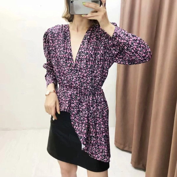 Bluza de dama stil nou model cu motive florale - model asimetric