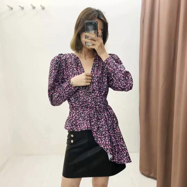 Bluza de dama stil nou model cu motive florale - model asimetric