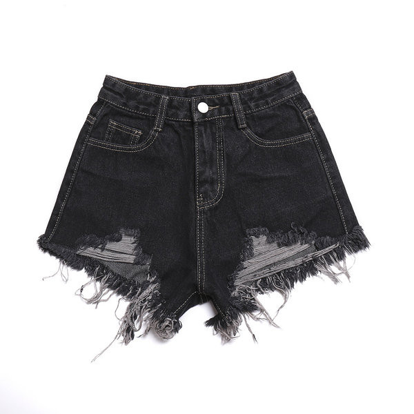 Blugi scurti de dama cu motive rupte de culoare inchisa