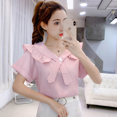 Modern női blúz V-nyakkal, rózsaszín és fehér színben