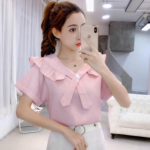 Modern női blúz V-nyakkal, rózsaszín és fehér színben