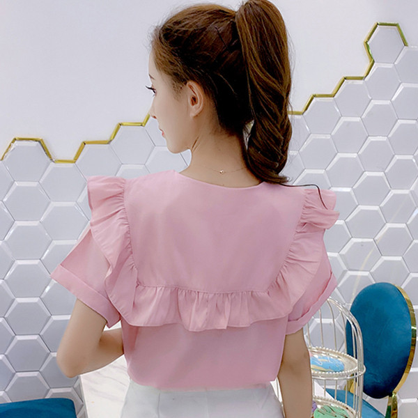 Modern női blúz V-nyakkal, rózsaszín és fehér színben