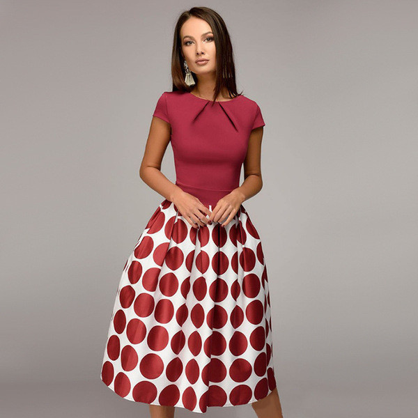 Stílusos női ruha rövid ujjú, O-nyakú három színben