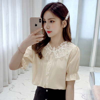 Cămașă elegantă de damă în două culori cu dantelă