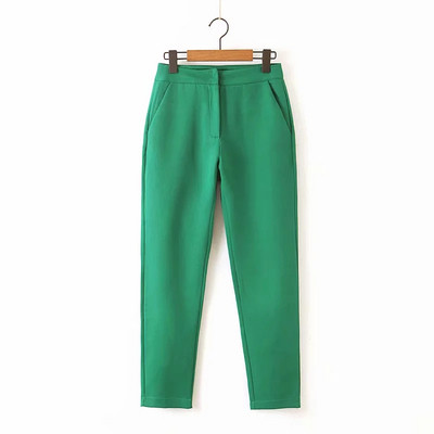 Дамски стилен панталон с джобове в зелен и червен цвят 