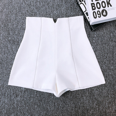 Pantaloni scurti de dama la moda cu talie inalta in doua culori