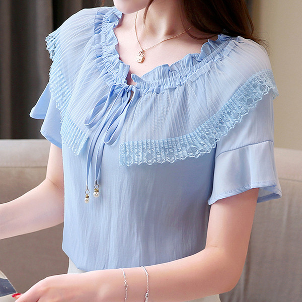 Új modell női blúz fehér és kék színben, nyakkendővel