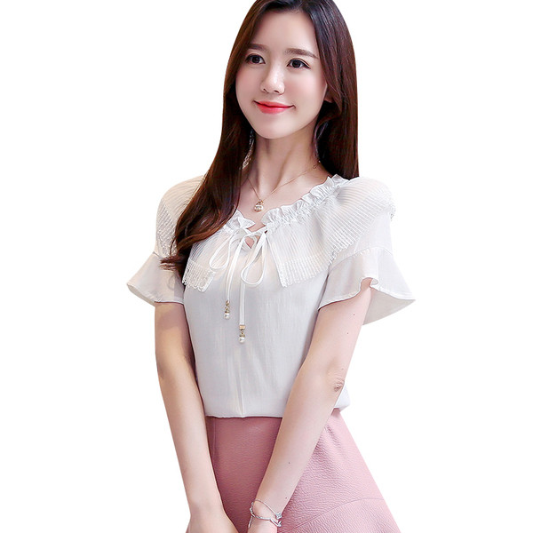 Új modell női blúz fehér és kék színben, nyakkendővel