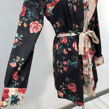 Rochie de dama cu maneci lungi si cravate in talie